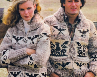 Eagle Cowichan Jacket Knitting Pattern | Vintage 1975 Design | Fair Isle Stranded Colorwork | Zipper | Pockets | Adult Sizes | PDF Download