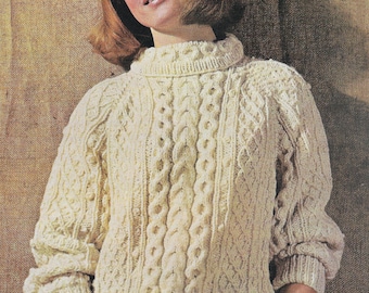 Wzór na sweter irlandzkiego rybaka | Teksturowany sweter warkoczowy z 1967 roku | Mężczyźni Kobiety | Golf lub okrągły dekolt | Pobierz plik PDF