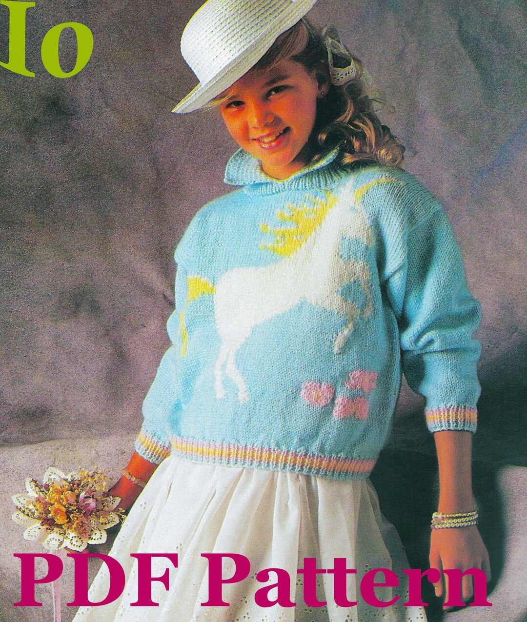 Kids Unicorn Sweater Knitting Pattern Vintage 1987 Intarsia Colorwork ...