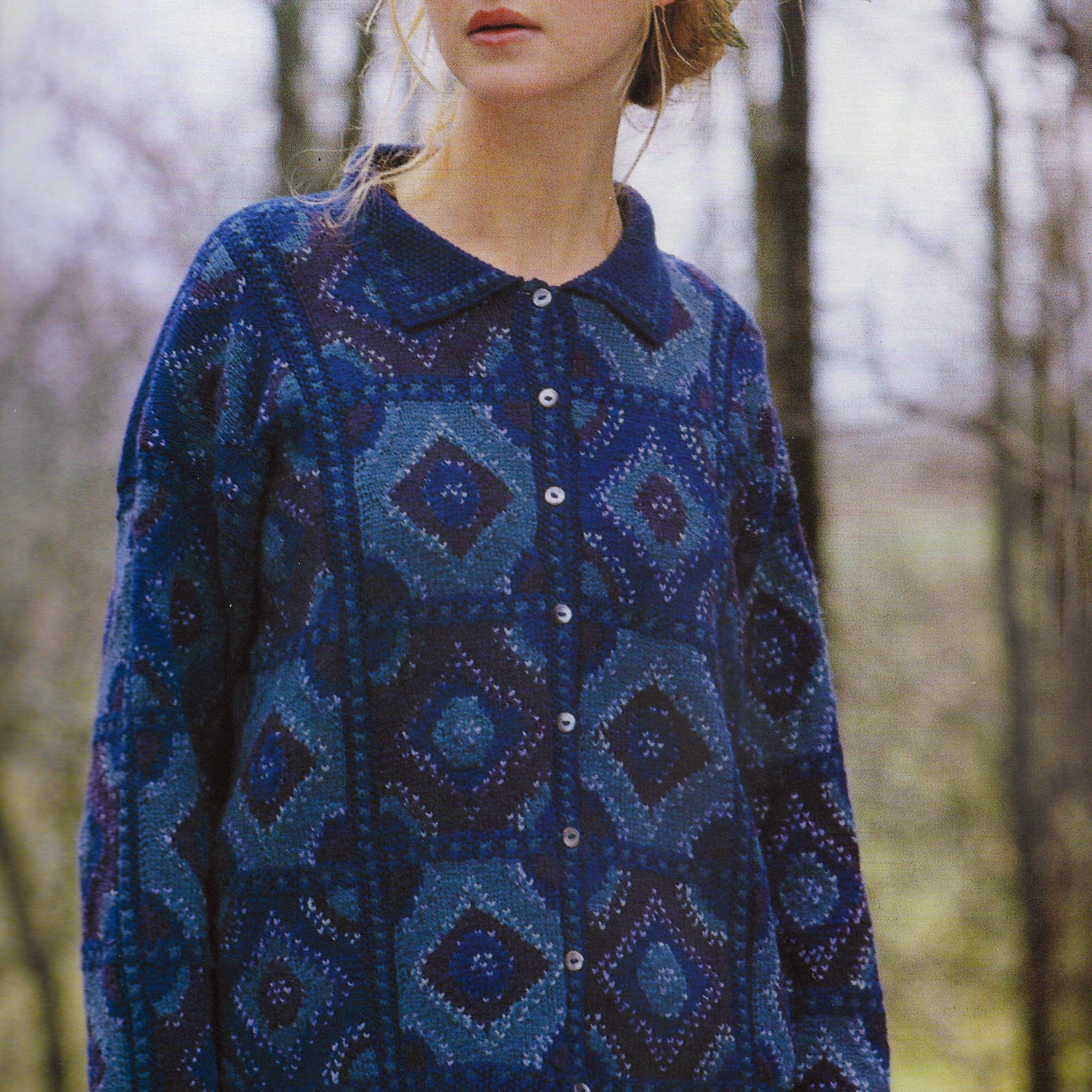 Bazaar Cardigan Sweater Knitting Pattern | Vintage 1999 | Intarsia ...