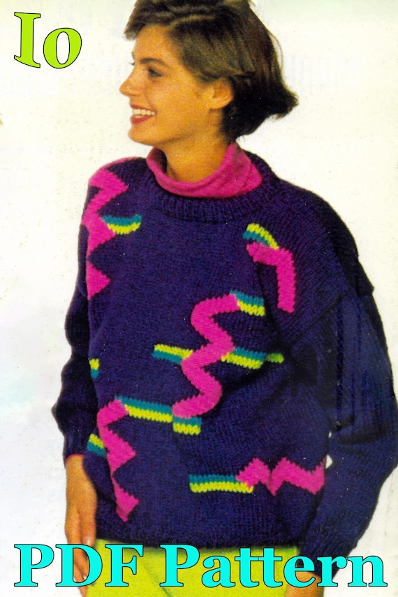 Zip Zap Pullover Sweater Knitting Pattern 1990 Abstract Design