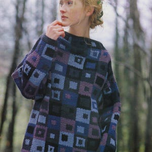 Block Pullover Strickmuster | Vintage 1999 Pullover Design | Intarsien-Farbarbeit | Quadrate Blöcke | Erwachsenengrößen | U-Boot-Ausschnitt | PDF-Download