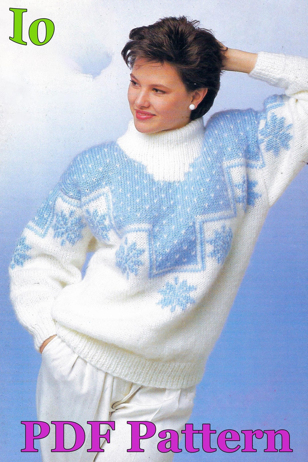 Snowflakes Sweater Knitting Pattern | Vintage 1988 Women Oversized ...