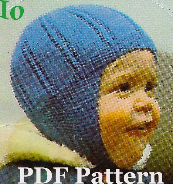 Childs Earflap Hat Knitting Pattern Vintage Oribiter to years  Unisex Cap Toque Beanie Textured Moss Stitch Buttoned Chin Strap