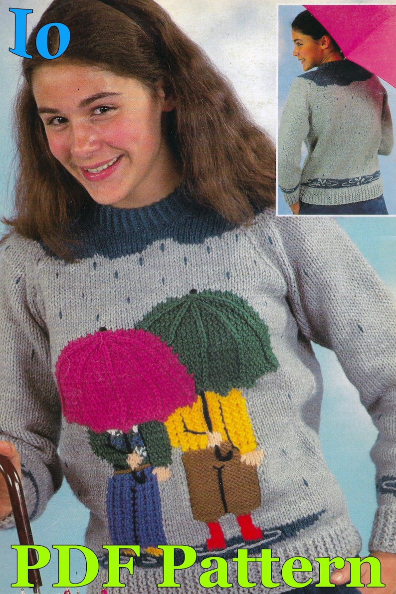 Rainy Days Sweater Knitting Pattern | Vintage 1983 Design | Intarsia ...