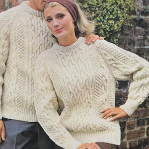 Irish Fisherman Pullover Sweater Knitting Pattern | Vintage 1967 | Textured Cables | Men Women Unisex Jumper | Crew Neck | PDF Download