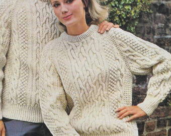 Wzór na sweter irlandzkiego rybaka | Vintage 1967 | Teksturowane warkocze | Sweter unisex dla mężczyzn i kobiet | Okrągły dekolt | Pobierz plik PDF