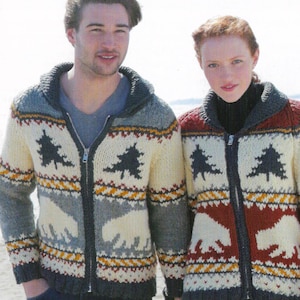Breipatroon Bear Cowichan-jas | Fair Isle Intarsia-kleurwerk | Sjaalkraag | Rits | Volwassen maten | Pdf-download