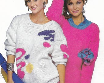 Wzór na sweter Expressionism Sweater Set Knitting | Damski Vintage 1985 | Intarsja Sztuka Abstrakcyjna lub Prosty Sweter z Kieszenią | Pobierz PDF
