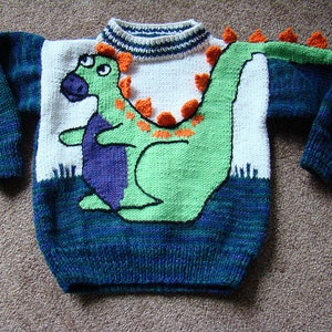 Kids Dinosaur Sweater Knitting Pattern Vintage 1987 Child Boys Girls ...