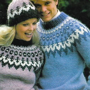 Icelandic Pullover Sweater & Toque Knitting Pattern | 1983 Lopi Design | Fair Isle Stranded Colorwork | Scandinavian Yoke | PDF Download