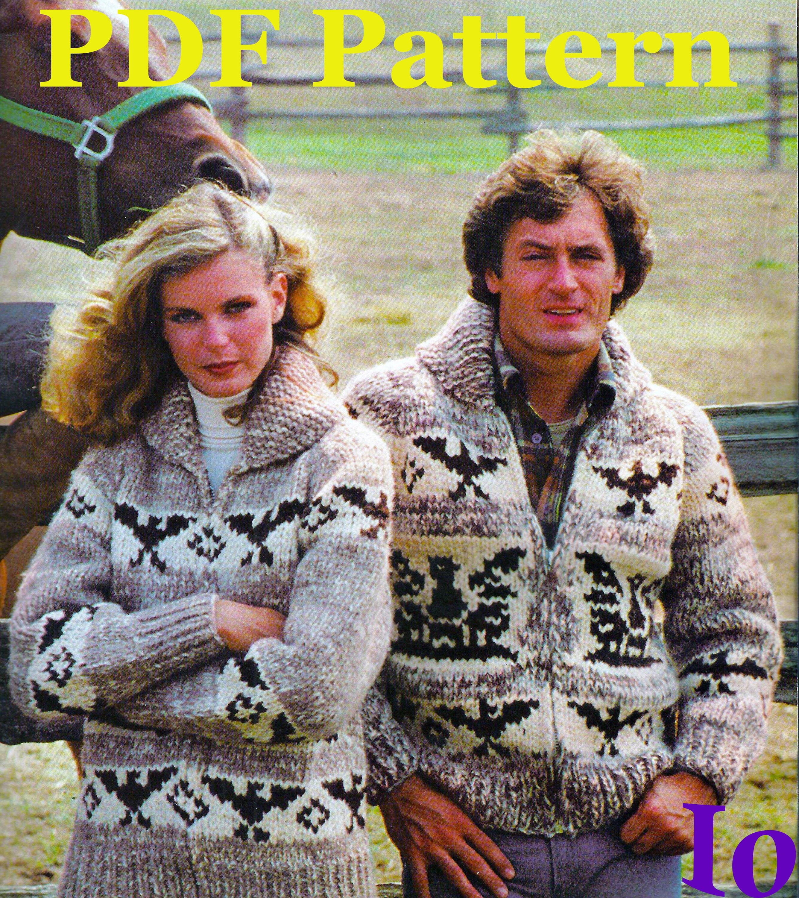 White Buffalo Zip Up Jacket Knitting Pattern | Eagle Motif | Vintage 1975 Men Women | Cowichan Sweater | Intarsia Fair Isle | PDF Download