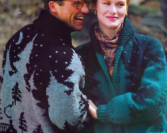 Wzór na sweter kardigan „Gwieździsta Noc” | Wzór vintage z lat 90. | Intarsja | Guziki | Kieszenie | Rozmiary dla dorosłych | Pobierz plik PDF