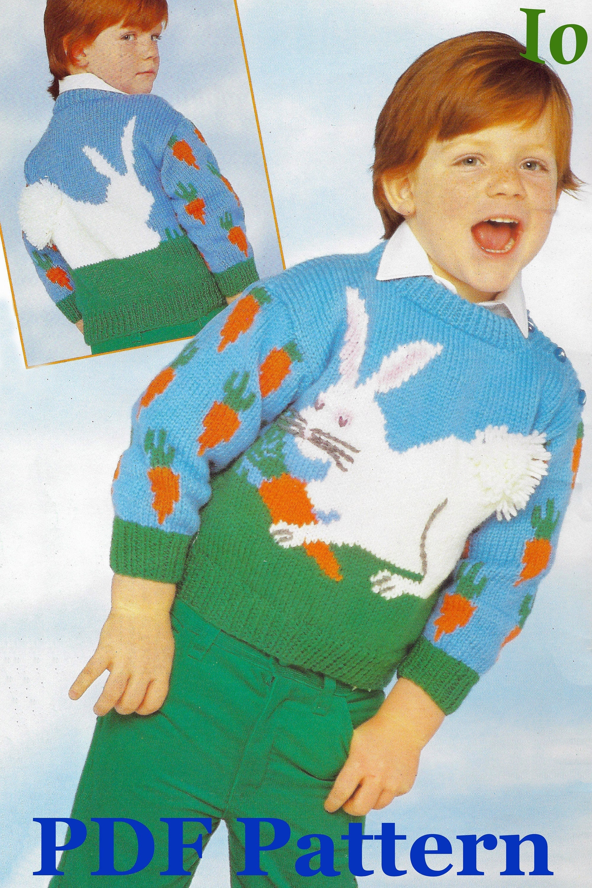 Color Work Knitting Chart Rabbit Kids Cotton Tail Bunny Sweater Knitting Pattern | Rabbit Carrots Motif ...