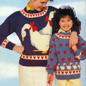 Ducks Sweater Set Knitting Pattern | 2 Designs Adult and