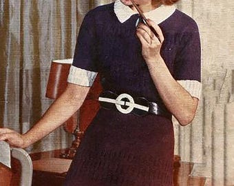 Wzór na sukienkę i pelerynę z okazji Światowych Targów | Wzór vintage z 1939 roku | Tekstura prążkowana | Kołnierzyk Piotruś Pan | Guziki | Rozmiar uniwersalny | Pobierz plik PDF