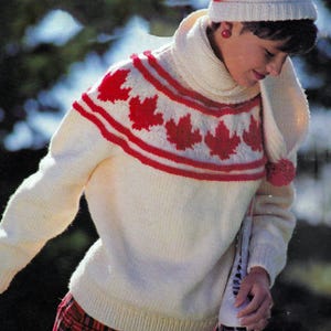 Kanada Maple Leaf Pullover Strickmuster | Kinder- und Erwachsenengrößen | Fair Isle Stranded Colorwork | Vintage 1989 Entwurf | PDF-Download