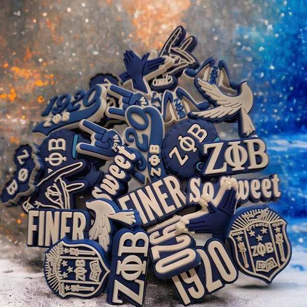 Zeta Phi Beta Croc Charms, Sorority Shoe Decorations, Greek Letter Croc Charms, Blue and White Croc Charms, ZPB Sorority Croc Charms Bling