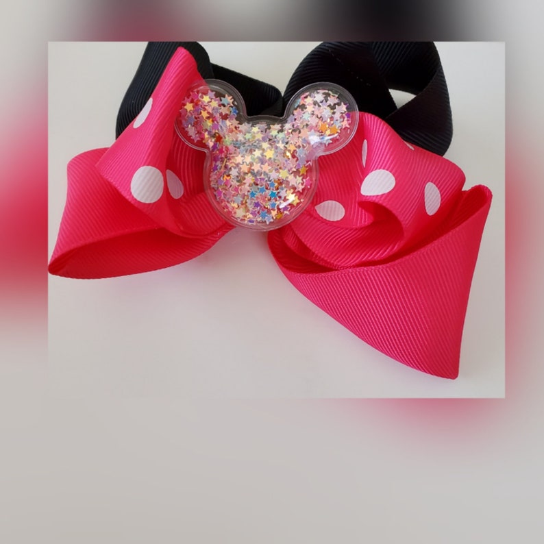 Jumbo hairbow Mouse ears hairbow Toddler bow Glitter hairbow Mickey Mouse inspired hairbow