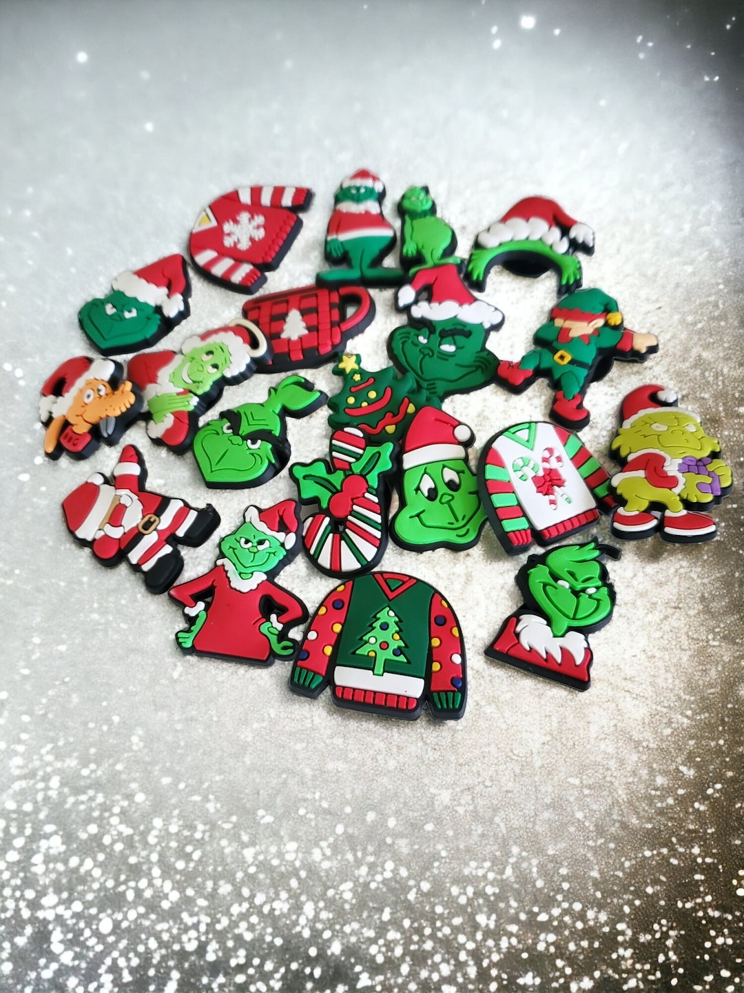 Christmas Grinch Shoe Charms for Crocs, Santa Claus Jibbitz, Croc