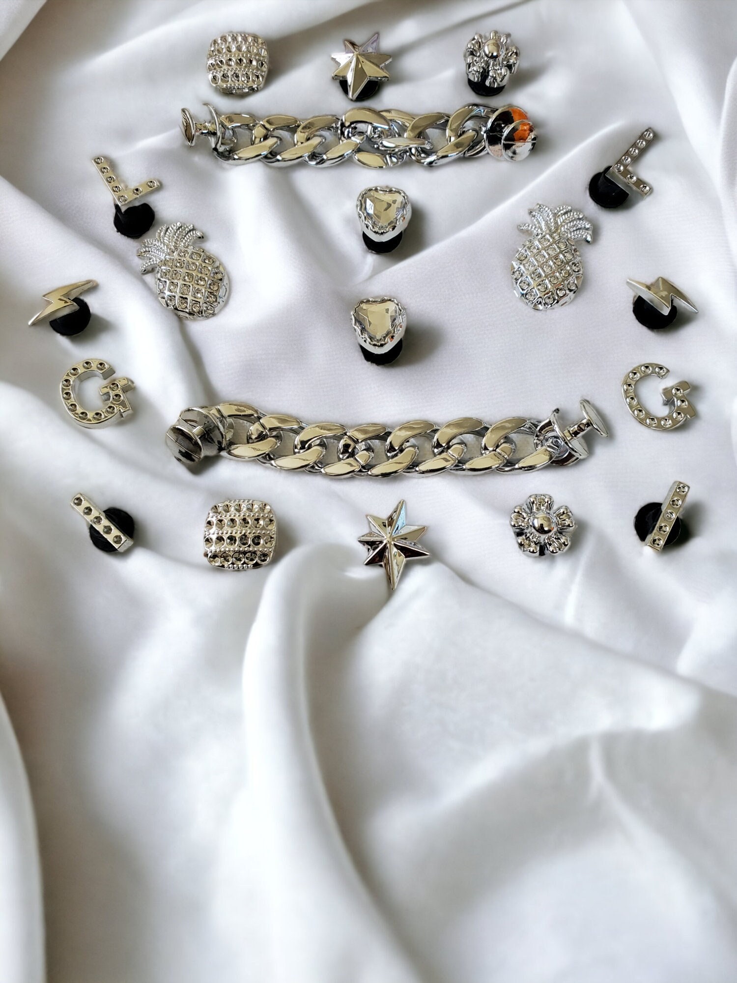 26 Pieces Bling Croc Charms, Luxury Rhinestones Chromic & Gold Color  and Shapes