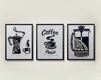 Coffee - Lino Prints - Handmade - Wall Art -