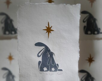 Star Bright - Lino Print - Handmade - Wall Art - Home Decor - Nursery - Rabbit - Star