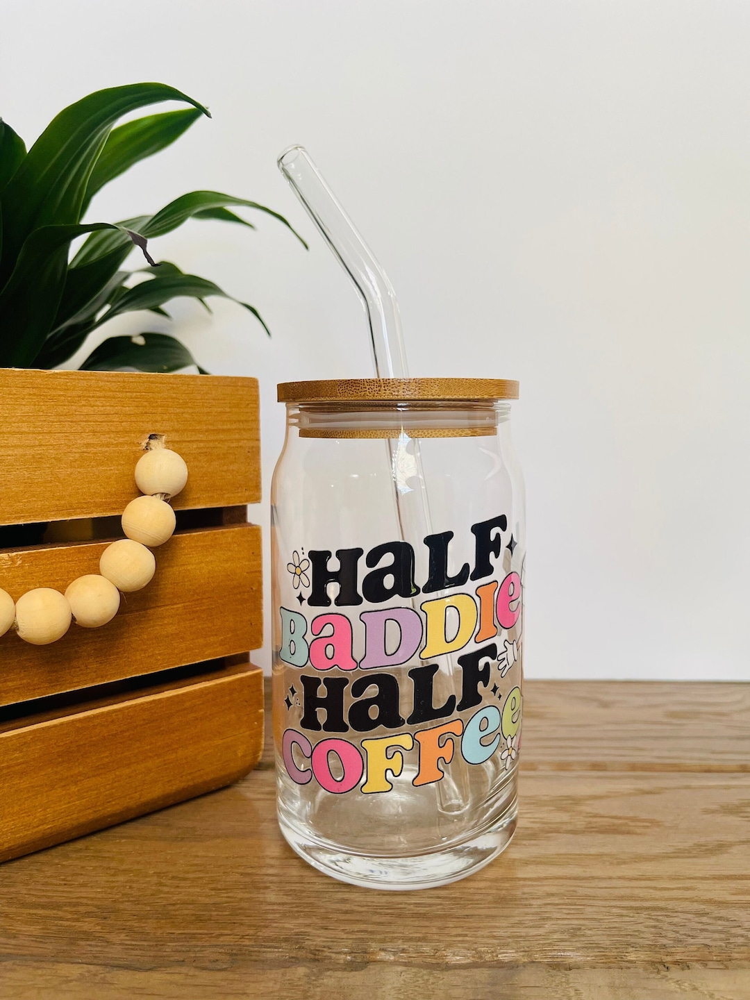 Half Baddie and Half Coffee Glass Can, Iced Coffee Glass Tumbler, 16 Oz Glass Beer Can, Glass