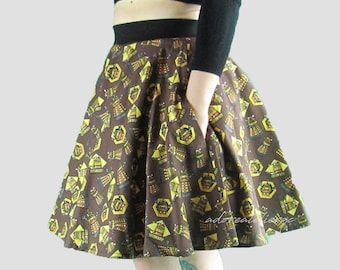 full circle skirt with pockets, plus size women skirt, doctor who, dalek exterminate