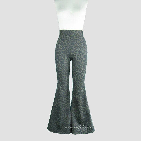 CLEARANCE** High rise pull on flare pants leopard print