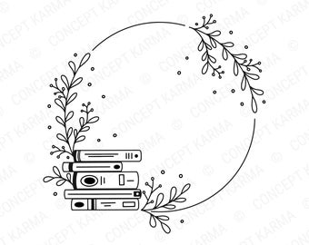 Corona de pila de libros / Dibujada a mano / SVG, EPS, PNG / Descarga digital instantánea / Corona de garabato / Marco redondo / Archivos para Cricut