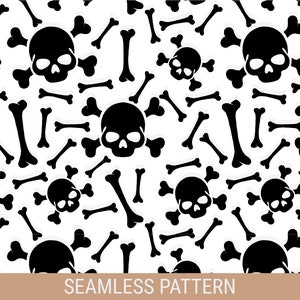 May include: A seamless pattern featuring black skull and crossbones on a white background. The pattern is repeated throughout the image.