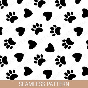 Heart Paw Print Seamless Pattern svg | Couper le fichier pour cricut | JPG, EPS, PNG | Téléchargement numérique instantané.