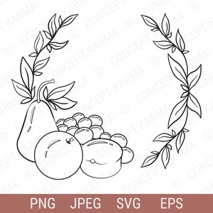 Fruitkrans | Handgetekende | SVG, EPS, PNG | Direct downloaden | Doodle Krans | Ronde Frame | Bestanden voor Cricut Silhouette