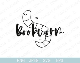 Bookworm svg / Book Nerd svg / Reading svg / Bookish svg / Hand Drawn / SVG, EPS, PNG / Instant Digital Download / Files for Cricut
