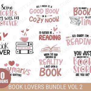 Book Lover svg bundle | Vol 2 | reading books svg | Book worm svg | Book Quotes svg | Librarian svg | JPG, EPS, PNG | Files for Cricut