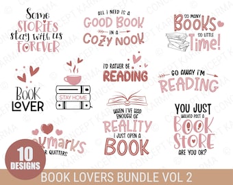 Book Lover svg bundle | Vol 2 | reading books svg | Book worm svg | Book Quotes svg | Librarian svg | JPG, EPS, PNG | Files for Cricut