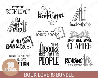 Book Lover svg bundle | reading books svg | Book worm svg | Book svg | Book Quotes svg | Librarian svg | JPG, EPS, PNG | Files for Cricut