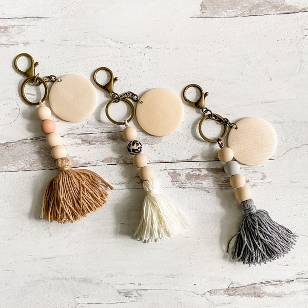 Silicone Bead Keychain; Tassel Keychain; Tassel Bag Charm; Keychain with Disks; Inspirational; Funny; Mama Keychain