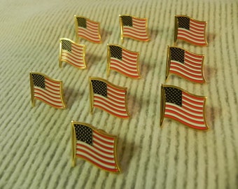 American USA Flag Lapel Pin pins Lot of  10 , GOLD FRINGE Stamped Detail, New Best Quality hat tie tack tac Fundraiser Premiums Prizes