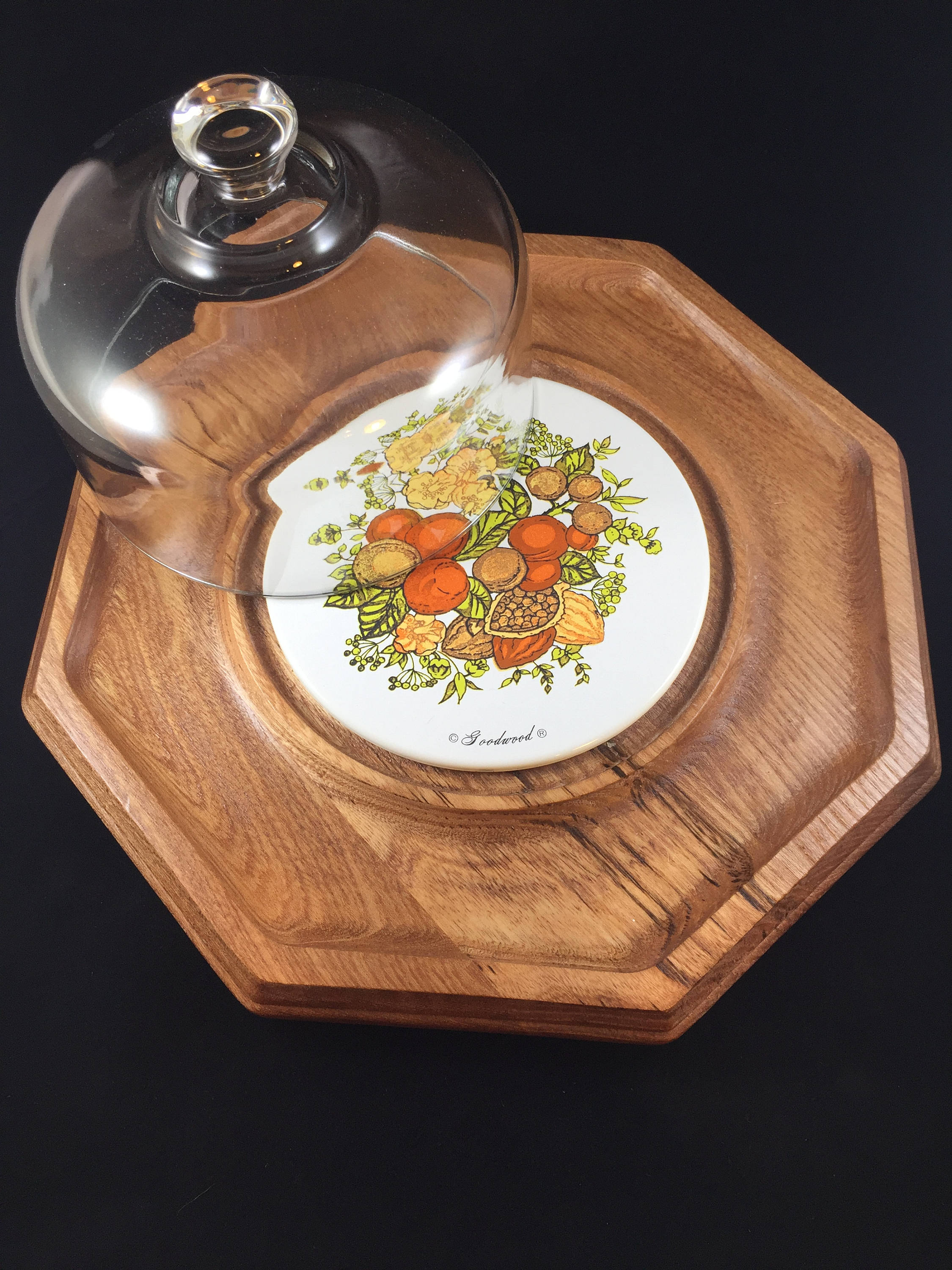 Vintage Goodwood Wooden Cheese Tray Cracker Plate with Glass Etsy