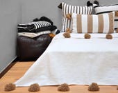 Moroccan PomPom Blanket, Moroccan Blanket, Boho Blanket, Moroccan Throw Blanket, Pom Poms, Throw, Bed Cover, Organic Cotton Blanket, MC011