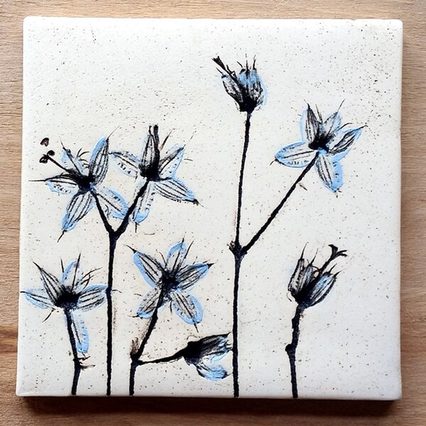 Ceramic botanical blue tile