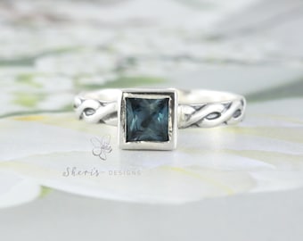 Square Birthstone Ring 5x5mm Gemstone Sterling Silver Stackable Band, Custom Made