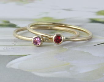 One Gold birthstone Ring, 3mm Gemstone 14K Solid Yellow Gold, Minimalist Jewelry Custom made