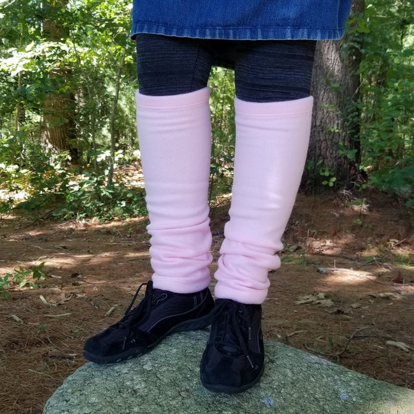 Fleece Legwarmers - Soft Light Pink Leg Warmers for Adults - Stretchy Pale Pink Legwarmers - Retro Vibe Fashion - Leg Pain Health Aid