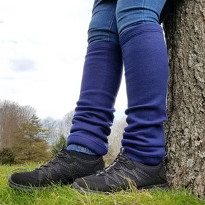 Fleece Leg Warmers - Solid Dark Blue Navy Blue Legwarmers for Adult Women or Men - Stretchy Fleece