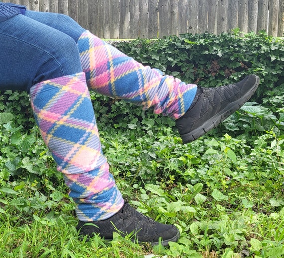 Fleece Legwarmers - Blue, Pink and Yellow Plaid Leg Warmers