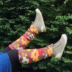 Fleece Legwarmers - Autumn Floral - Fit Adult Women or Men - Soft Stretchy Fleece - Great for Leg Nerve Pain or Cold Sensitivity