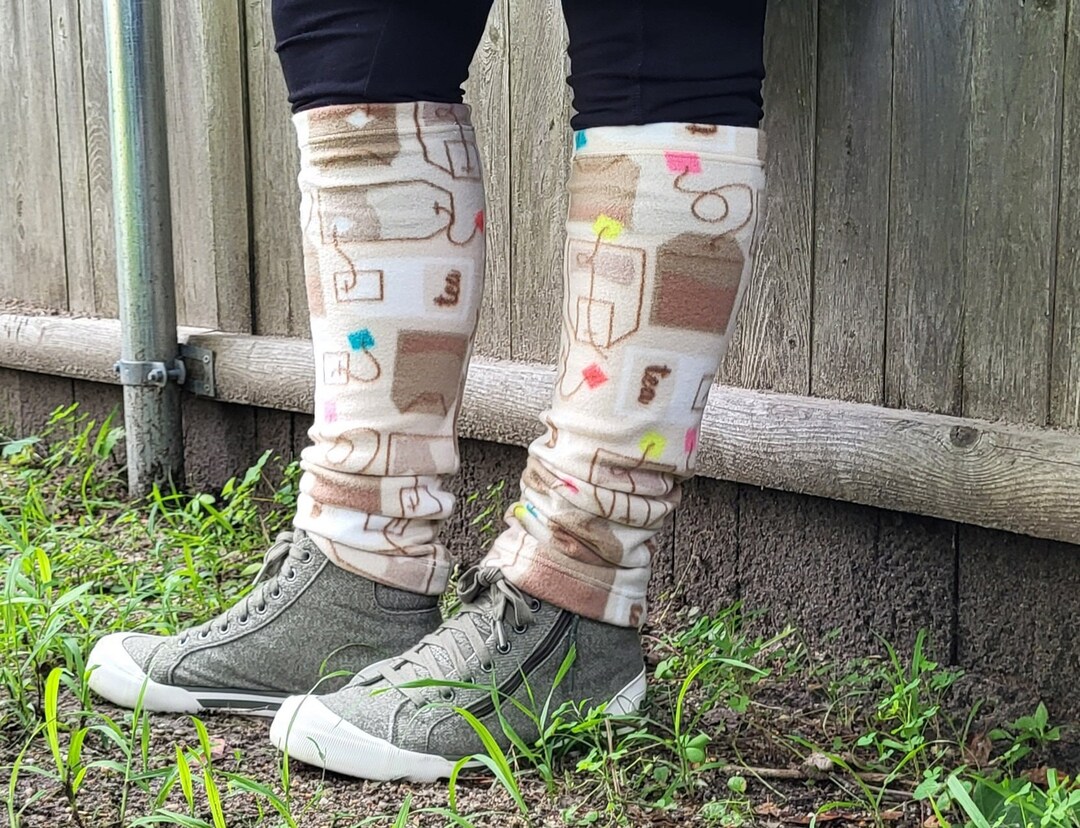 fleece-legwarmers-beige-tea-themed-fit-adult-women-or-men-etsy